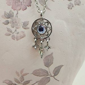 Dream Catcher Amulet Necklace Moonstone Zirconia Silver